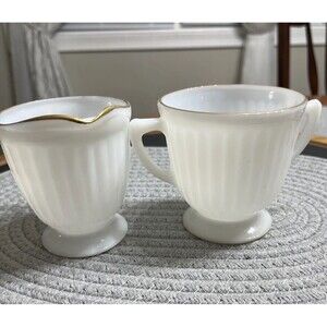 Vintage Macbeth Evans Petalware White Milk Glass Creamer And Sugar Cottagecore